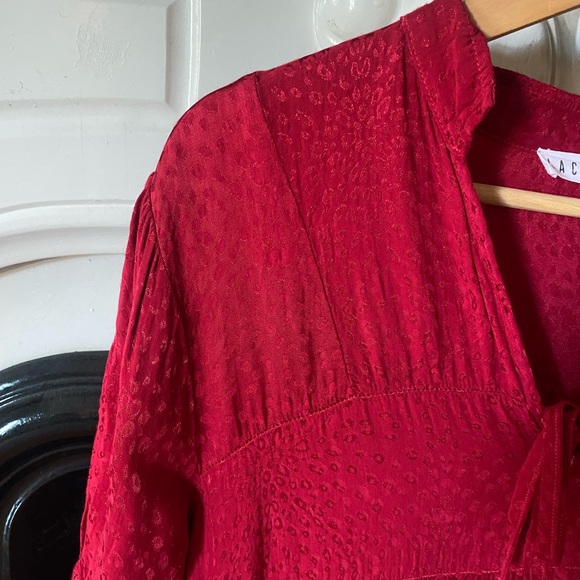 LACAUSA Anthropologie Imelda Raspberry Red Silky Tiered Midi Dress - Picture 7 of 8